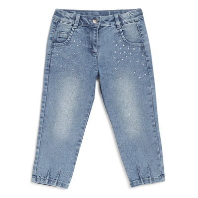 Girls Medium Blue Solid Jeans